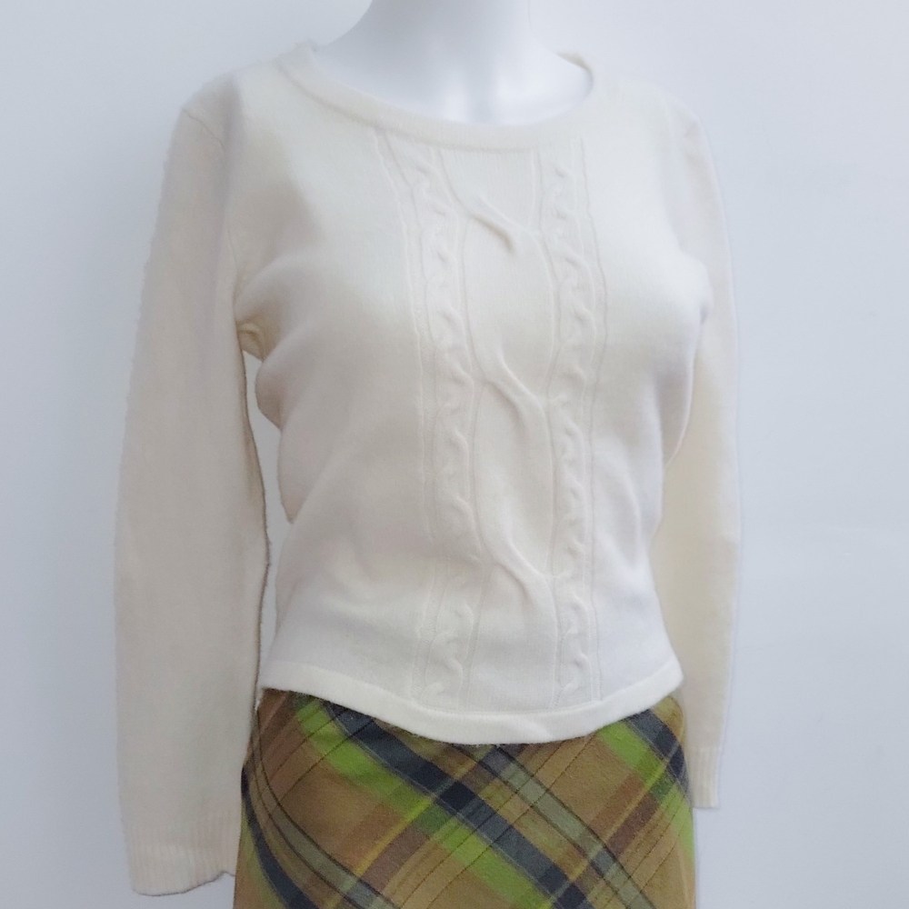 Qi Cashmere Sweater • Soft Cream Knit Top • Long Sleeve Pullover Shirt 1…